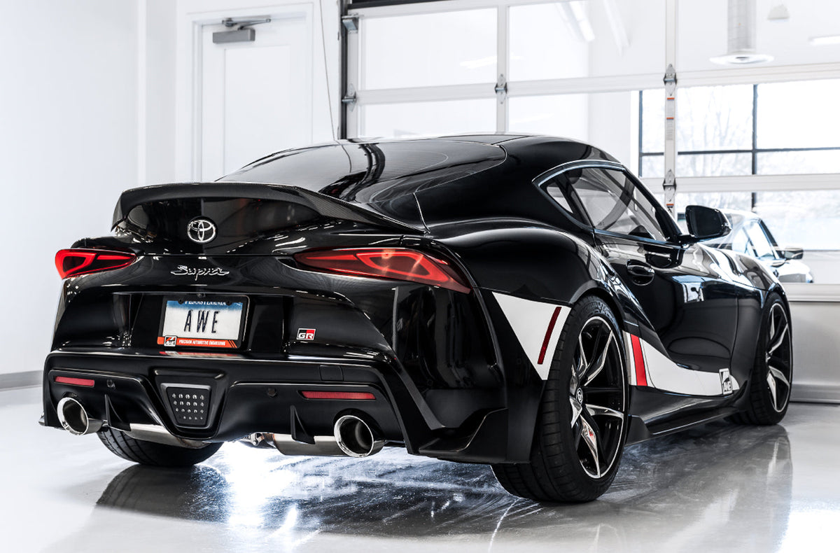 AWE Non-Resonated Touring Edition Exhaust for A90 Supra - 5" Chrome Silver Tips image 3