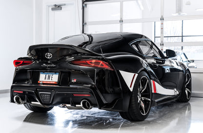 AWE Non-Resonated Touring Edition Exhaust for A90 Supra - 5" Chrome Silver Tips image 3