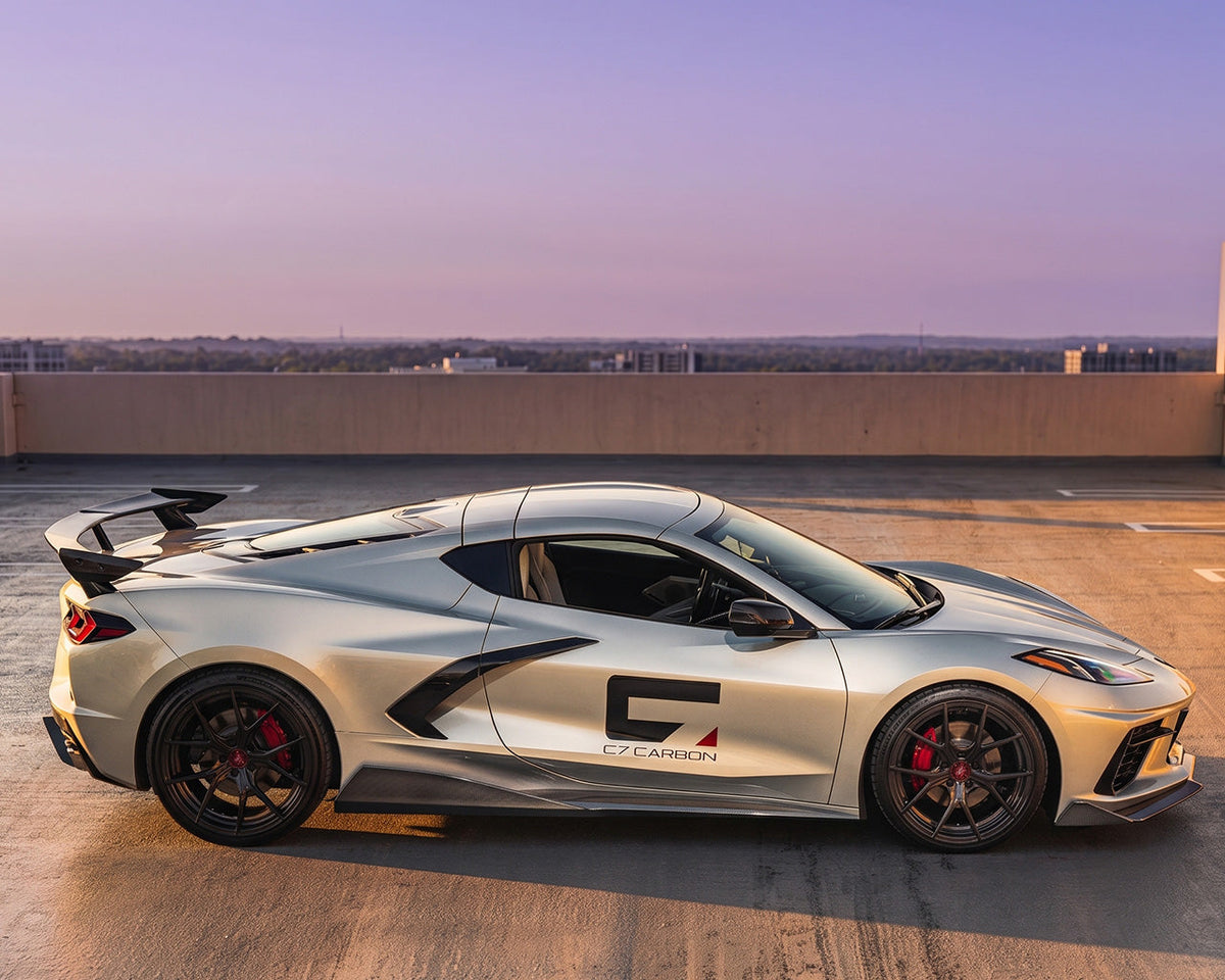 2020+ Corvette C8 5VM-Style Carbon Fiber Side Skirts with Underbody Extensions image 6