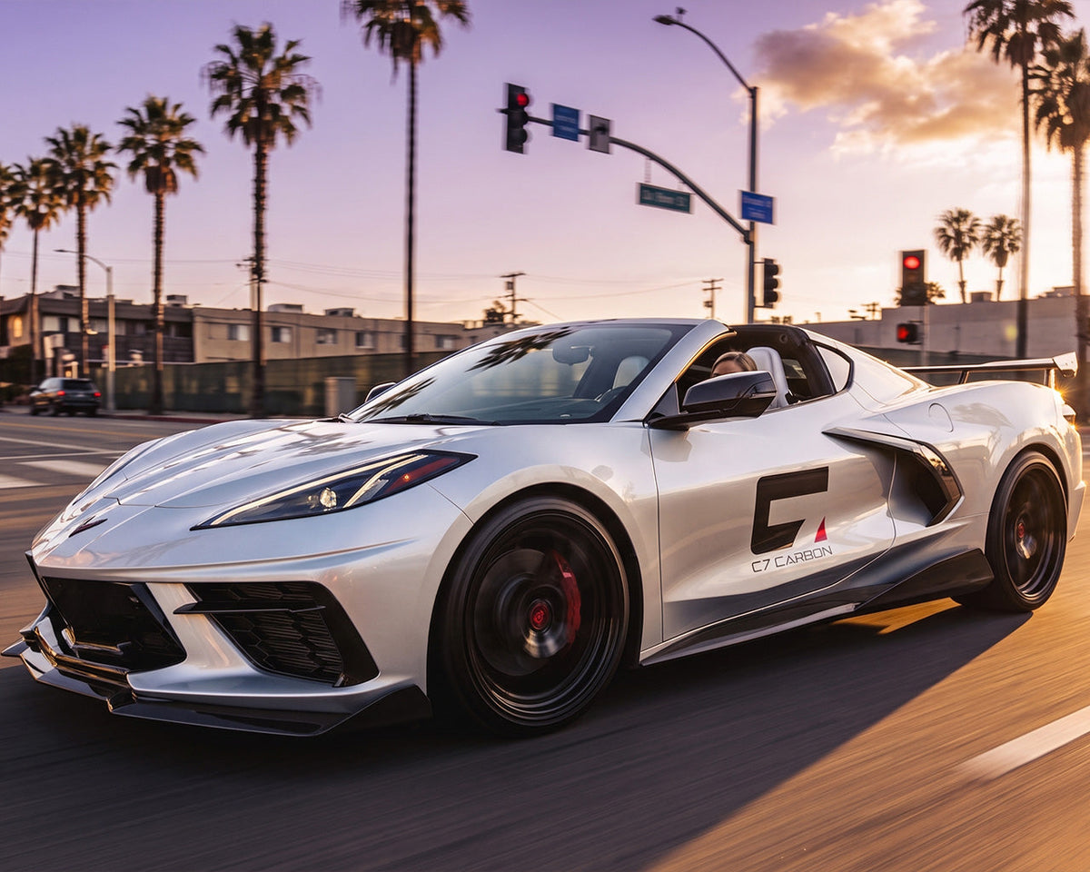 2020+ Corvette C8 5VM-Style Carbon Fiber Side Skirts with Underbody Extensions image 1
