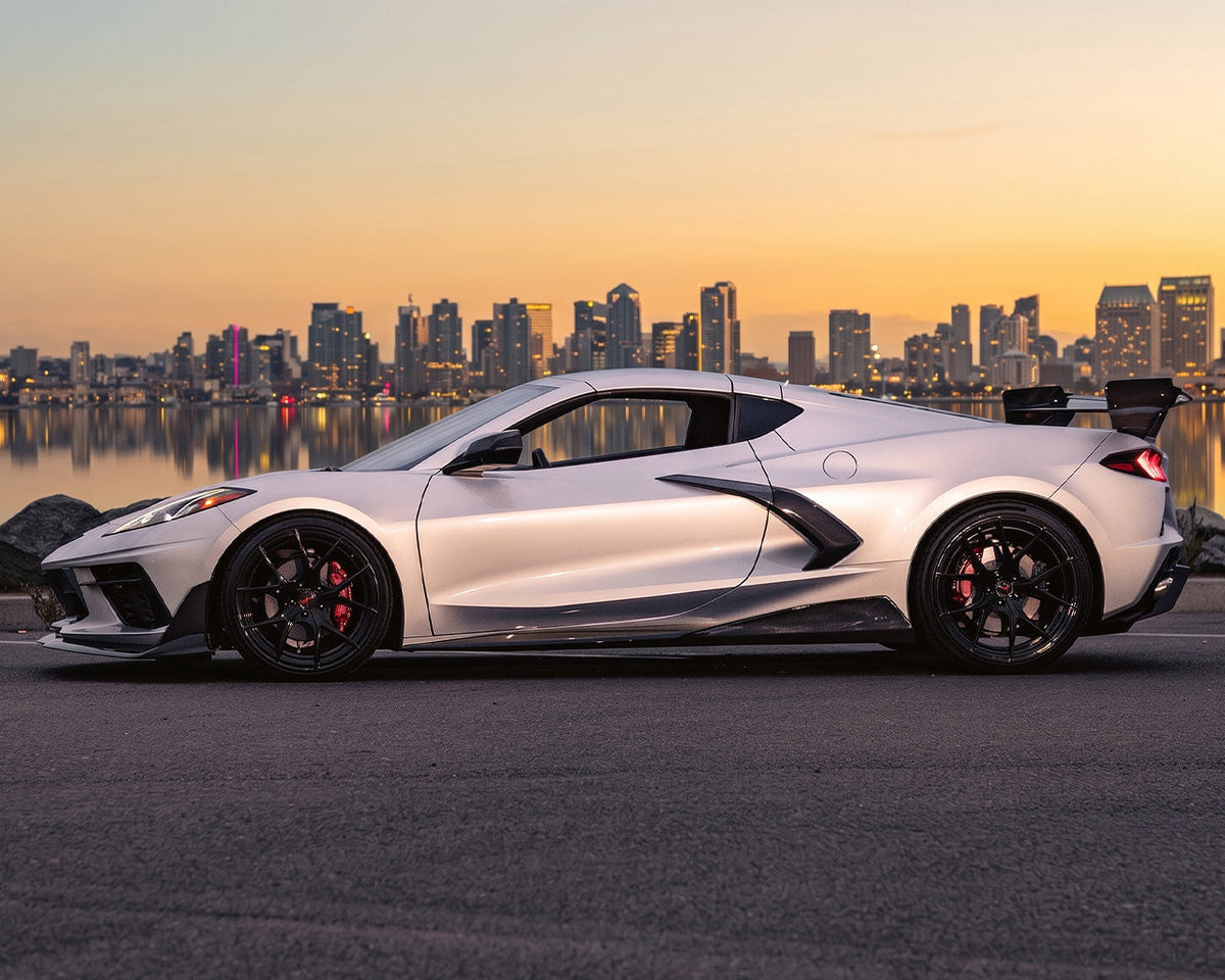 2020+ Corvette C8 5VM-Style Carbon Fiber Side Skirts with Underbody Extensions image 2
