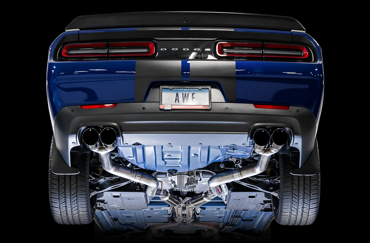 AWE Track Edition Exhaust for 15+ Challenger 6.4 / 6.2 SC - Diamond Black Quad Tips image 2