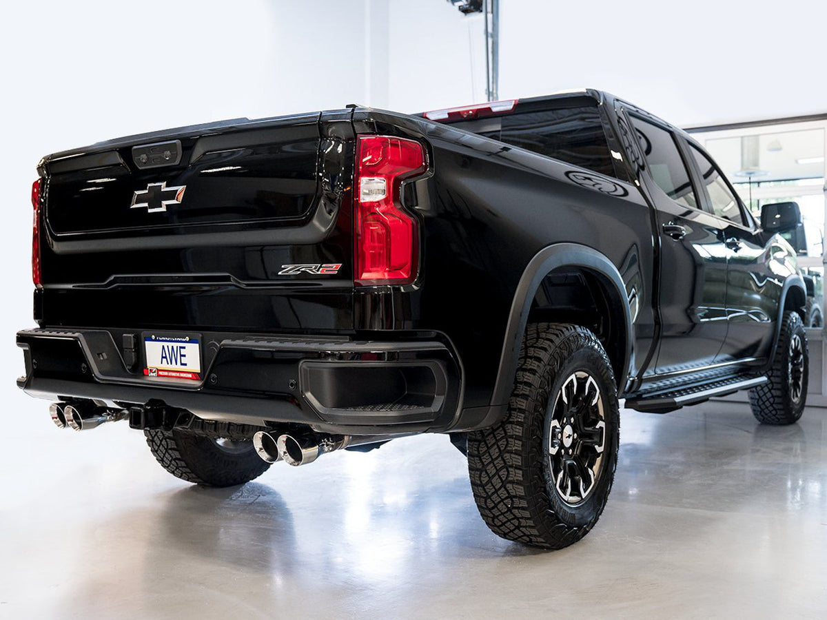 AWE 0FG Catback Exhaust for Silverado ZR2/Sierra AT4X - Quad Chrome Silver Tips image 3