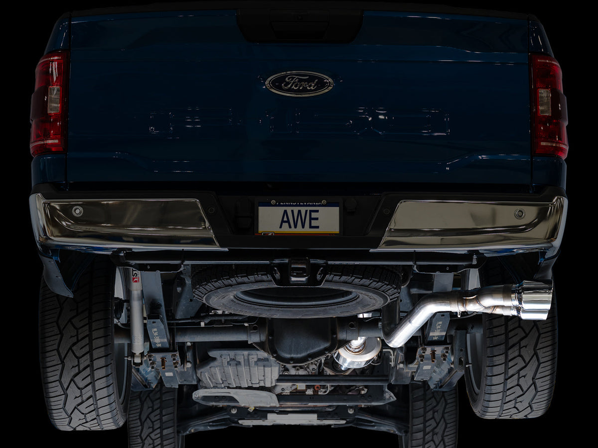 AWE 0FG Dual Side Exit Exhaust for Ford F-150 Regular Cab - 4.5 Chrome Silver Tips image 7