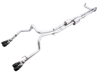 AWE 0FG Catback Split Rear Exit Exhaust for 4th Gen Silverado/Sierra 1500 6.2L (With Bumper Cutouts) - Quad Diamond Black Tips image 1
