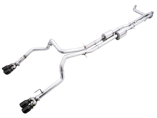 AWE 0FG Catback Split Rear Exit Exhaust for 4th Gen Silverado/Sierra 1500 6.2L (With Bumper Cutouts) - Quad Diamond Black Tips image 1