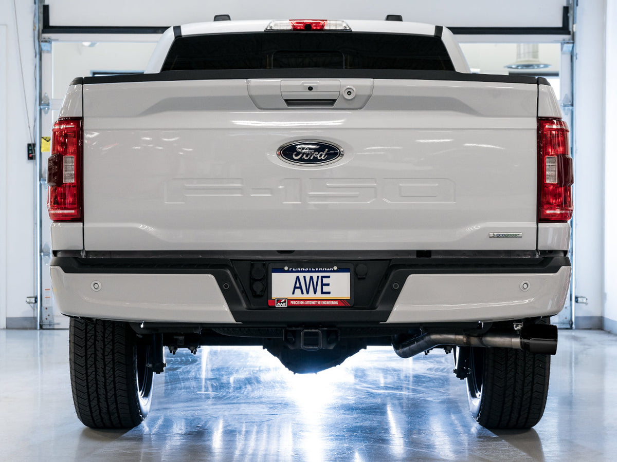 AWE 0FG Dual Side Exit Exhaust for '21+ Ford F-150 - 4.5 Diamond Black Tips image 3