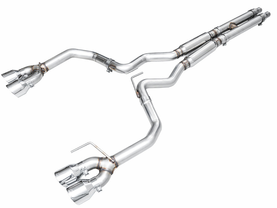 AWE Track Edition Exhaust for S650 Ford Mustang GT Fastback - Quad Chrome Silver Tips image 1