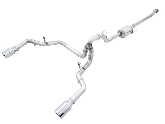 AWE 0FG Dual Split Rear Exhaust for '21+ Ford F-150 - 5 Chrome Silver Tips image 1