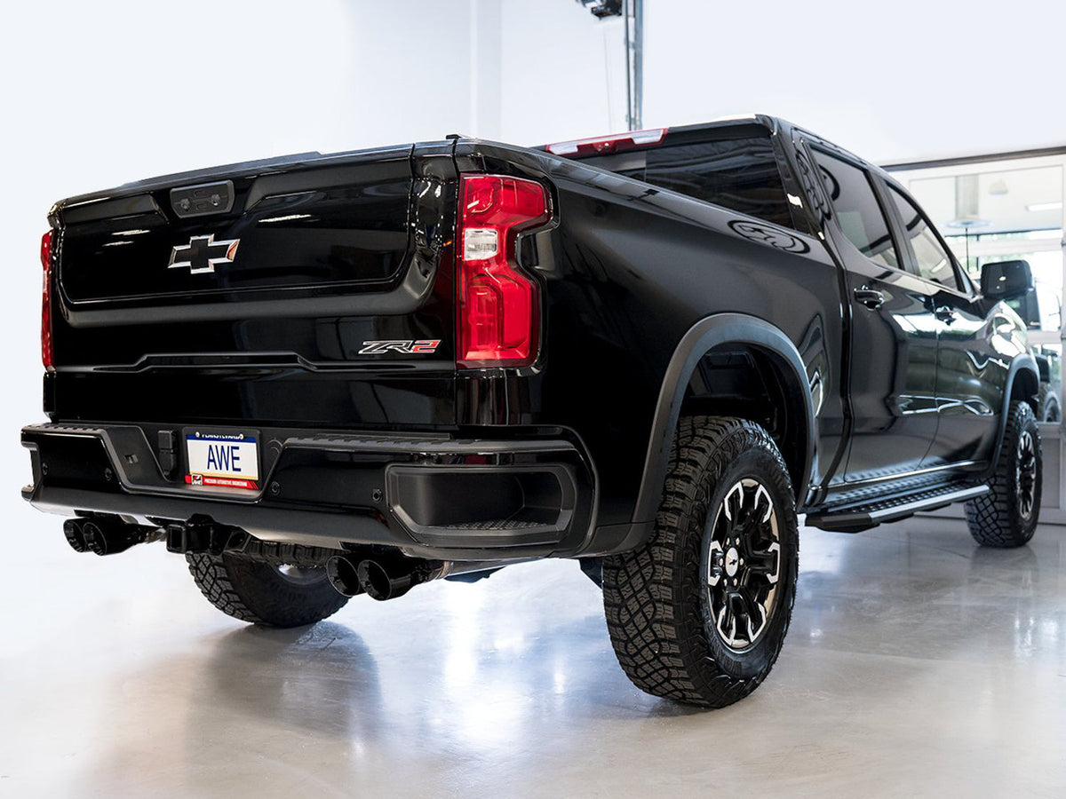 AWE 0FG Catback Exhaust for Silverado ZR2/Sierra AT4X - Quad Diamond Black Tips image 3