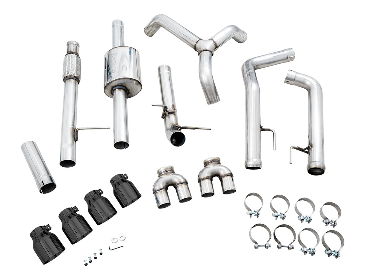 AWE 0FG Catback Split Rear Exit Exhaust for 4th Gen Silverado/Sierra 1500 5.3L (With Bumper Cutouts) - Quad Diamond Black Tips image 4