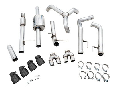 AWE 0FG Catback Split Rear Exit Exhaust for 4th Gen Silverado/Sierra 1500 5.3L (With Bumper Cutouts) - Quad Diamond Black Tips image 4