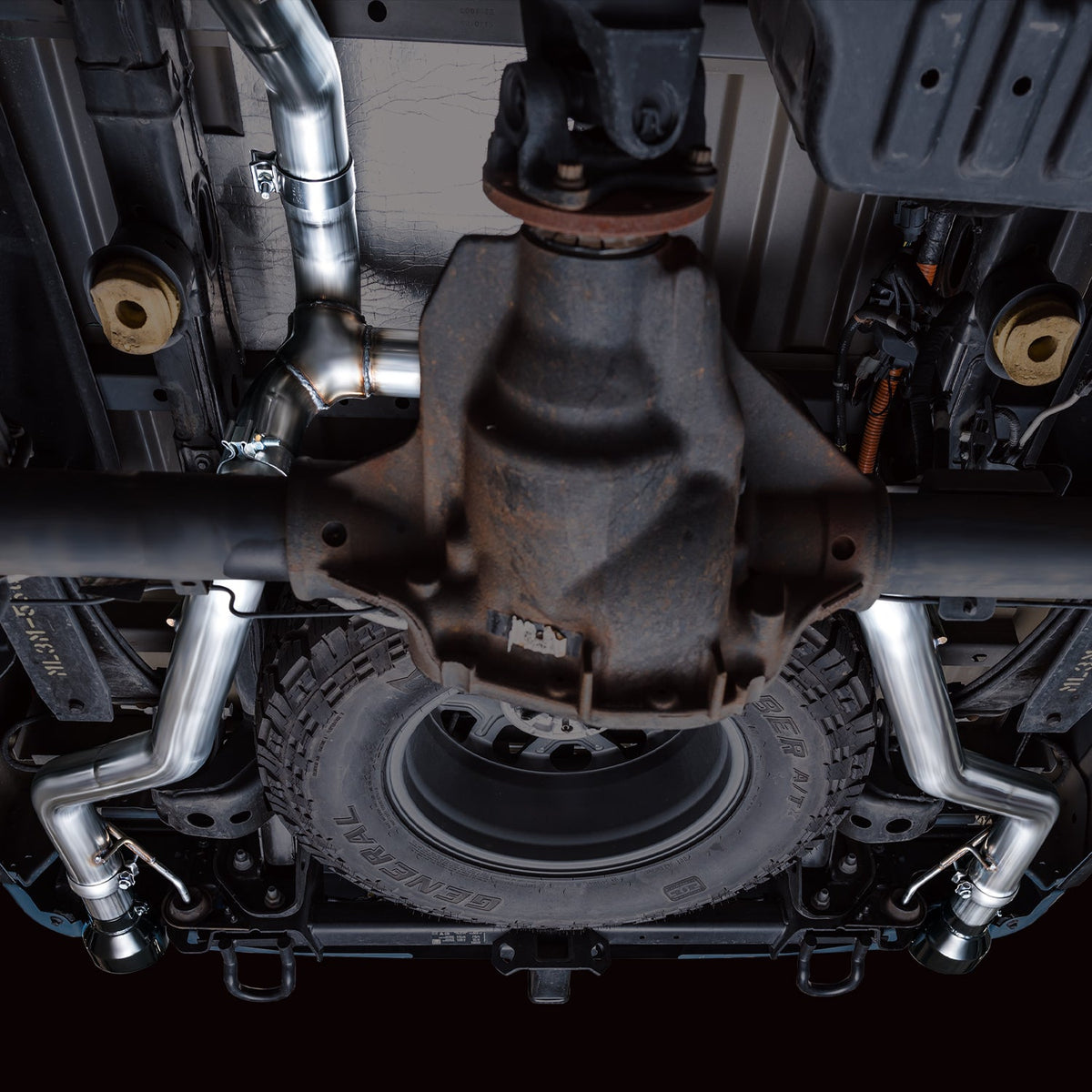 AWE 0FG Resonated Catback for '21+ Ford F-150 Tremor (With Bumper Cutouts) - Diamond Black Tips image 7