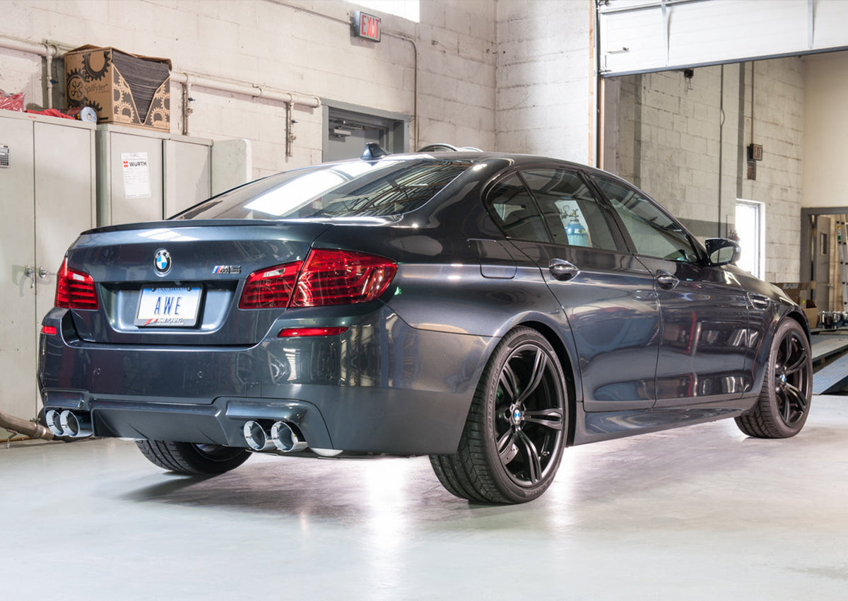 AWE Touring Edition Axle Back Exhaust for BMW F10 M5, Chrome Silver Tips image 4
