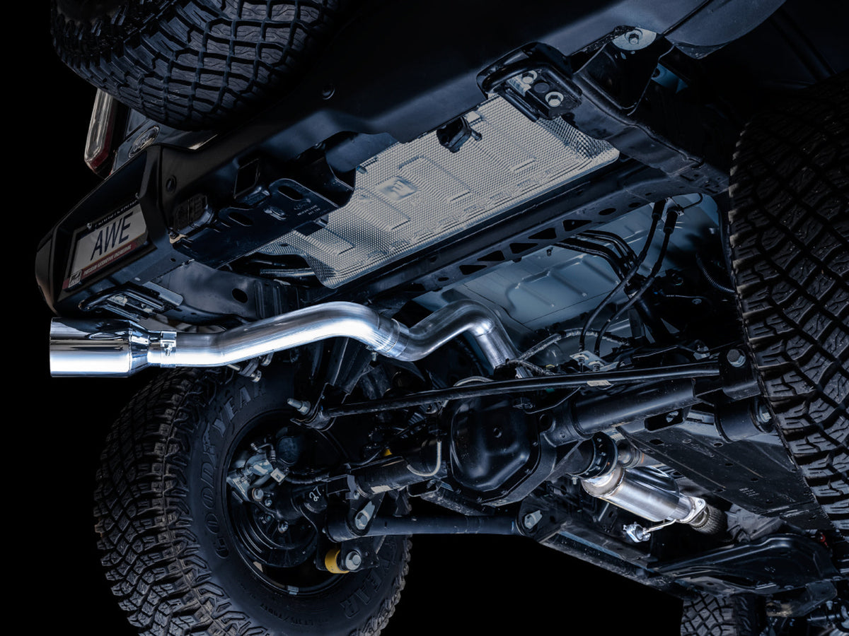 AWE 0FG Catback Exhaust for Ford Bronco with BashGuard™ - Single 5 Chrome Silver Tip image 3