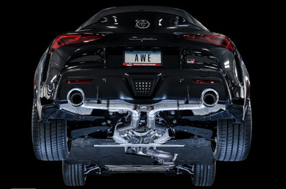 AWE Resonated Track Edition Exhaust for A90 Supra - 5" Chrome Silver Tips image 2