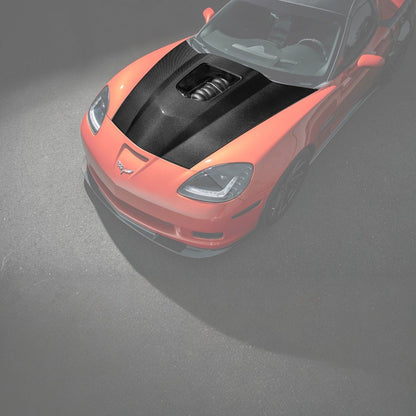 Corvette C6 Carbon Fiber ZR1 Cowl Raised Style Replacement Hood Panel Cover image 1