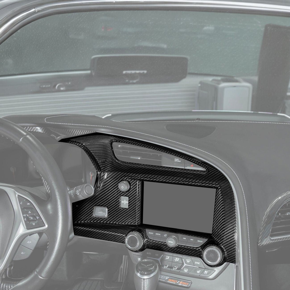 Corvette C7 Dry Carbon Fiber Center Infotainment Instrument Panel Cluster Trim Plate Cover Overlay image 1