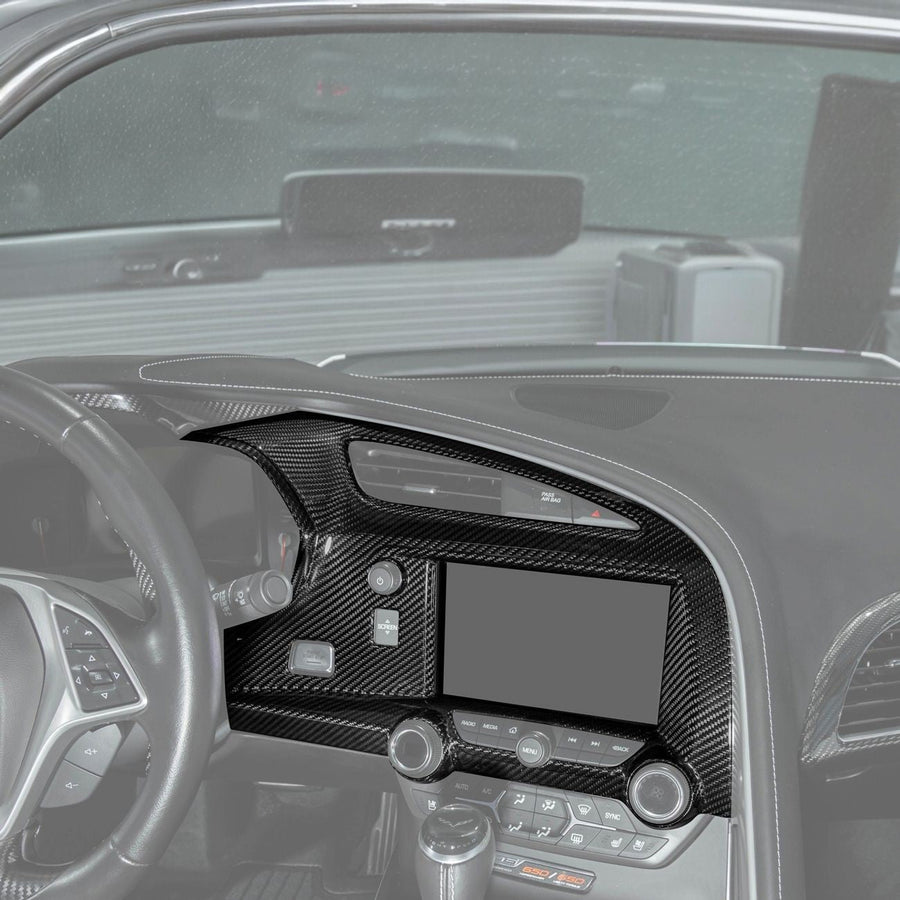 Corvette C7 Dry Carbon Fiber Center Infotainment Instrument Panel Cluster Trim Plate Cover Overlay image 1