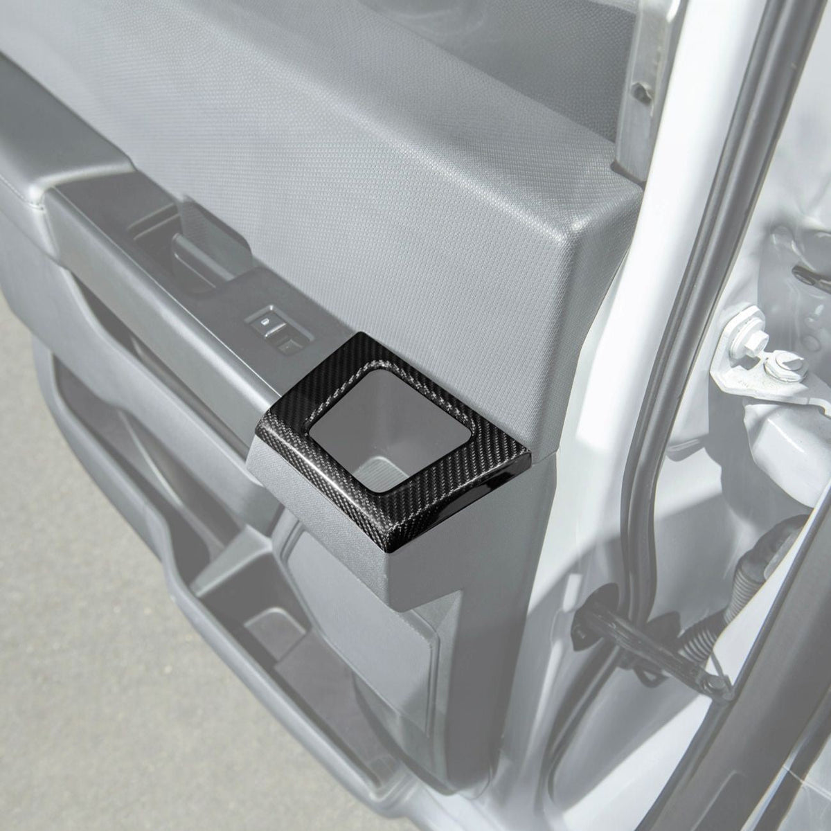 2021-2026 Ford F-150 / F-150 Lightning Dry Carbon Fiber Rear Door Side Storage Cup Holder Cover Overlays image 3