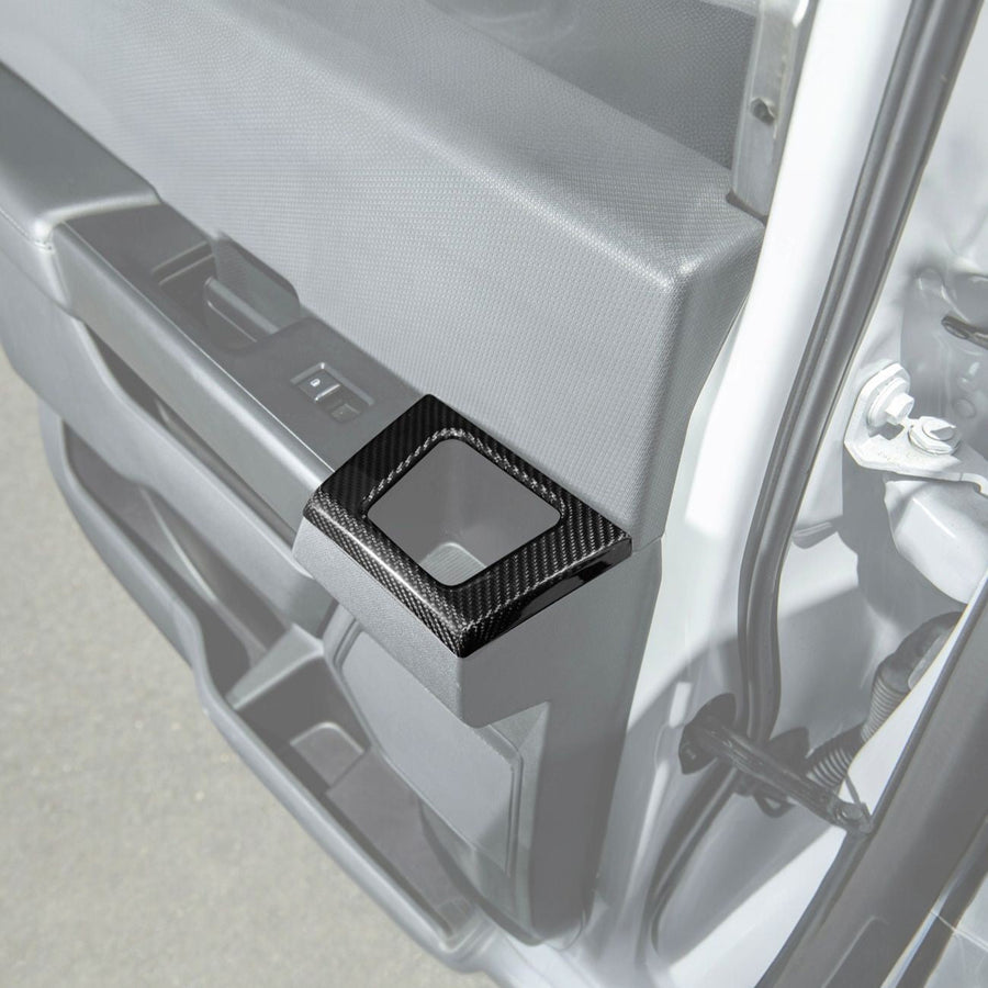 2021-2026 Ford F-150 / F-150 Lightning Dry Carbon Fiber Rear Door Side Storage Cup Holder Cover Overlays image 1