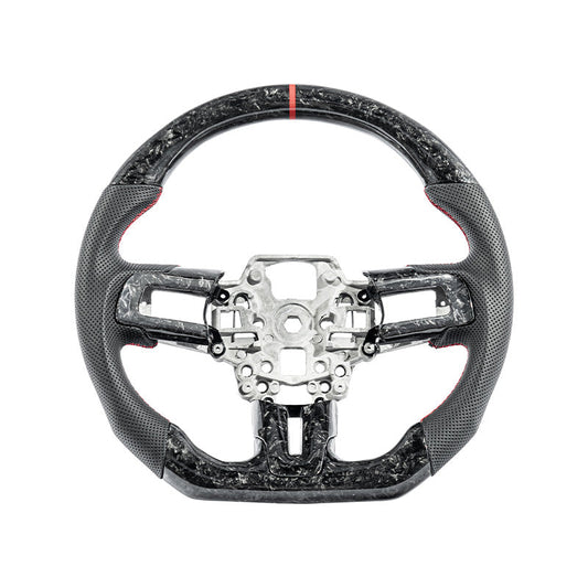 2018–2023 Ford Mustang Forged Carbon Fiber Perforated Leather Steering Wheel with Red Stripe