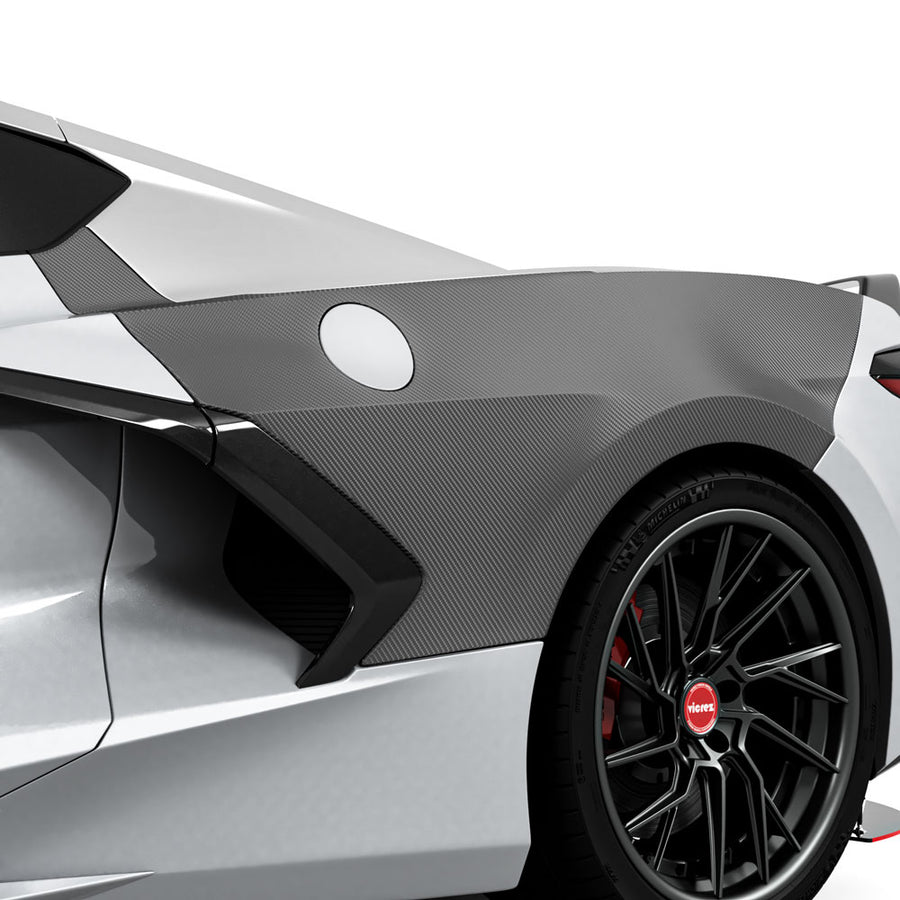 Vicrez VZ102301 manufacturer example of rear-fender vinyl in a carbon-fiber-look finish